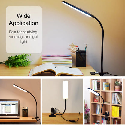 5W LED Clip on Desk Lamp with 3 Modes 11 Brightness  2M Cable Dimmer 14 Levels Clamp Table Lamp