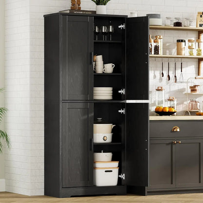 70 Inch Tall Kitchen Pantry Cabinet, Freestanding Storage Cabinet with 4 Doors and Adjustable Shelves,