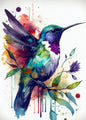 Watercolor Hummingbird Flower Wall Art