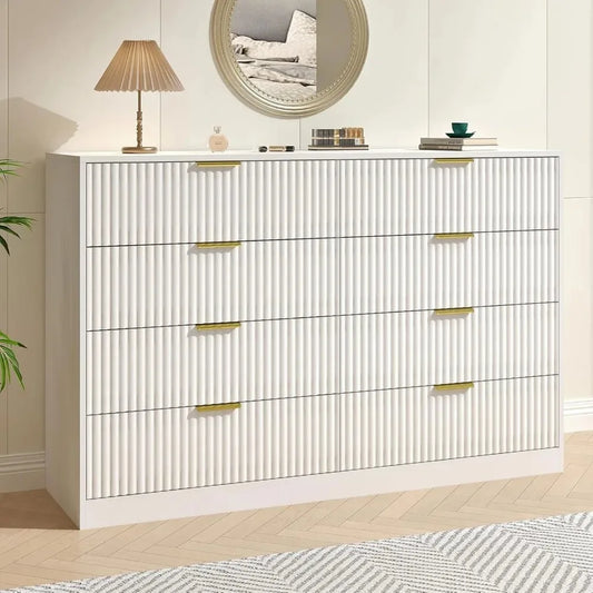 Fluted Dresser for Bedroom with 8 Drawer, 55”  Double Drawer Dresser