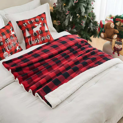 1pc Cozy Sherpa Fleece Buffalo Plaid Blanket -