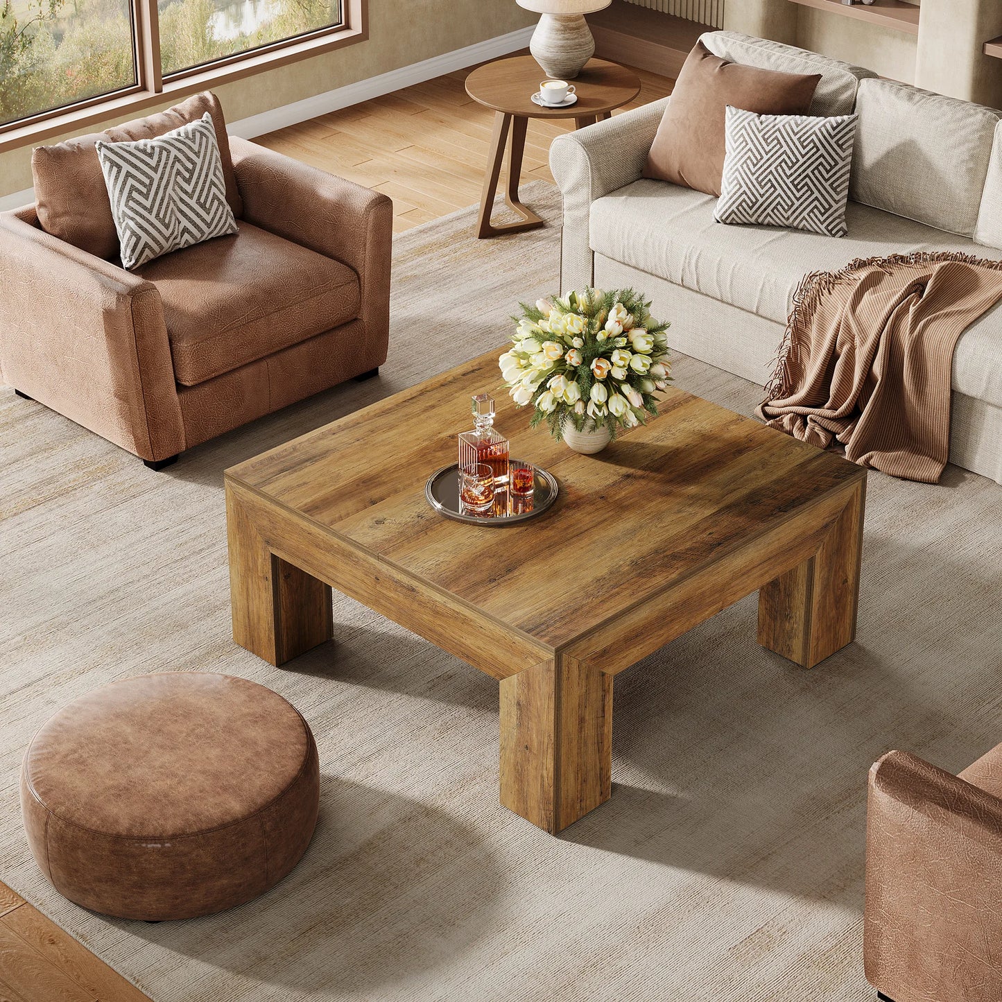 Tribesigns 39.4-Inch Square Coffee Table for Living Room, Farmhouse