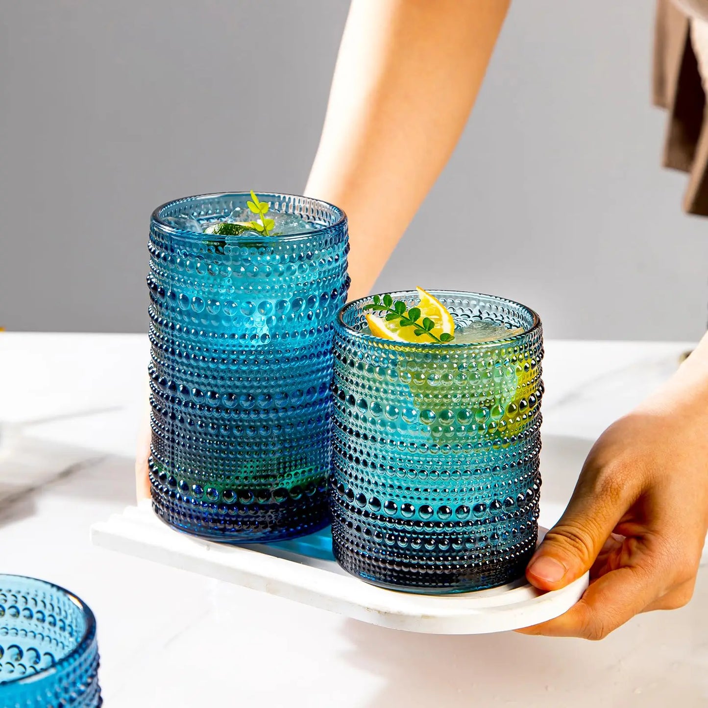 8PCS Vintage Raindrop Glass Cup 300/400ML Highball Glasses