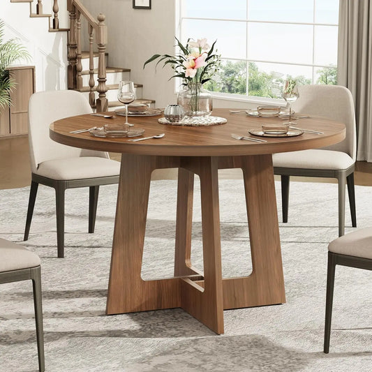 Round Dining Table for 4, Wooden  Circle Kitchen Table for Home Dining Room