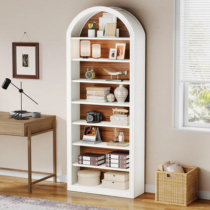Modern Arched Bookcase with Storage, Standing Open Display Shelving