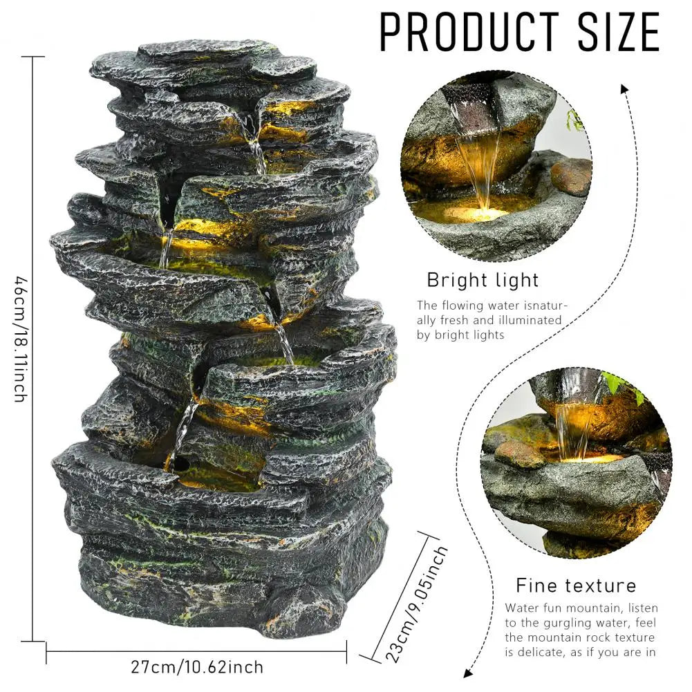 6-Layer Rock Water Fountain, Garden Waterfall Decoration,  For Courtyards, Backyards, Porches,