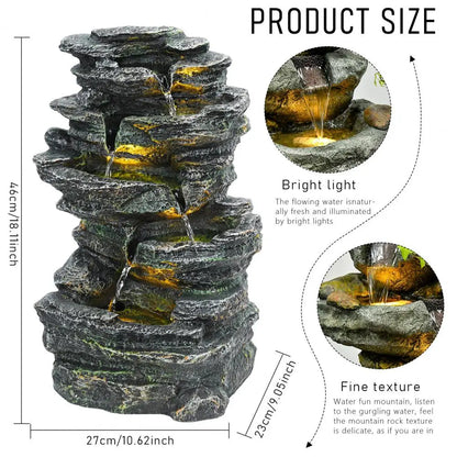6-Layer Rock Water Fountain, Garden Waterfall Decoration,  For Courtyards, Backyards, Porches,