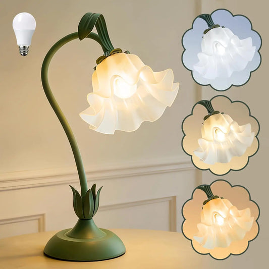 Flower Table Lamp LED Reading Light, 3 Color Modes,  Vintage Nightstand Lamp for Bedroom Living Room Decor