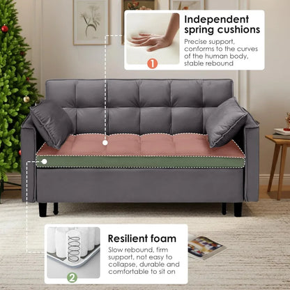 Convertible Sleeper Sofa Bed, 54'' Loveseat with Adjustable Backrest, Velvet Fabric,