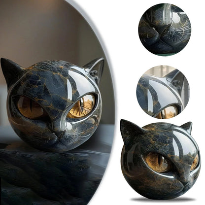 Decorative Black Cat Stone Figurine Resin Cat Head