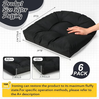 Waterproof Outdoor Chair Cushions Set of 6, Square Tufted,