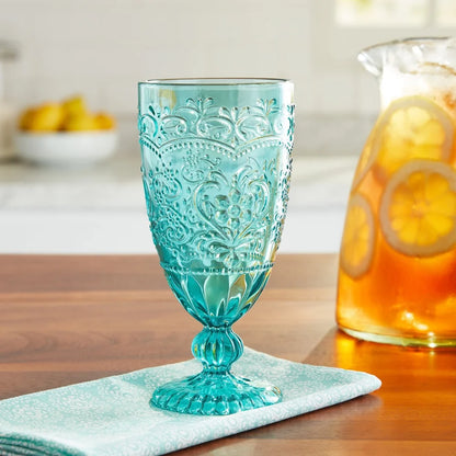 Amelia Teal Goblet Set of 4 Vintage Inspired Glasses Elegant Drinkware