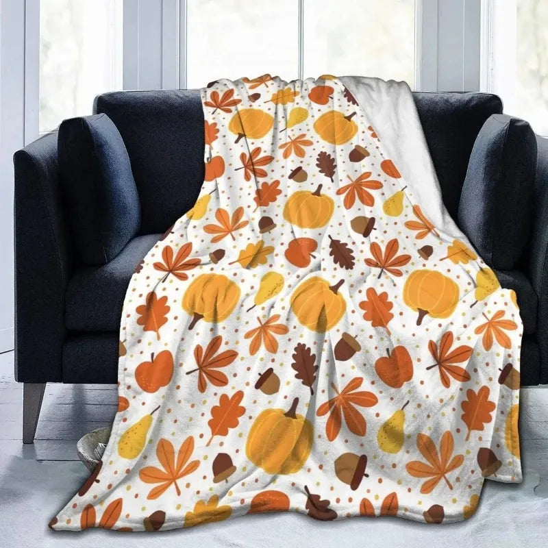 Fall Pumpkin Autumn Blanket Leaves Soft Throw