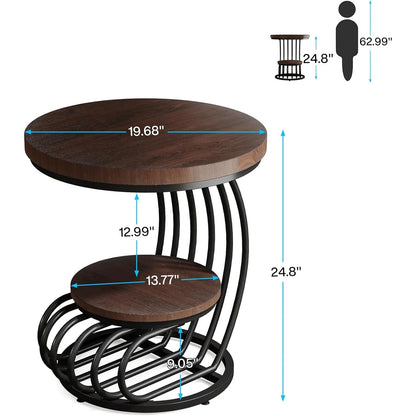 Round End Side Table: Side  Small Bedside Table Accent Table with Arc-Shaped Frame