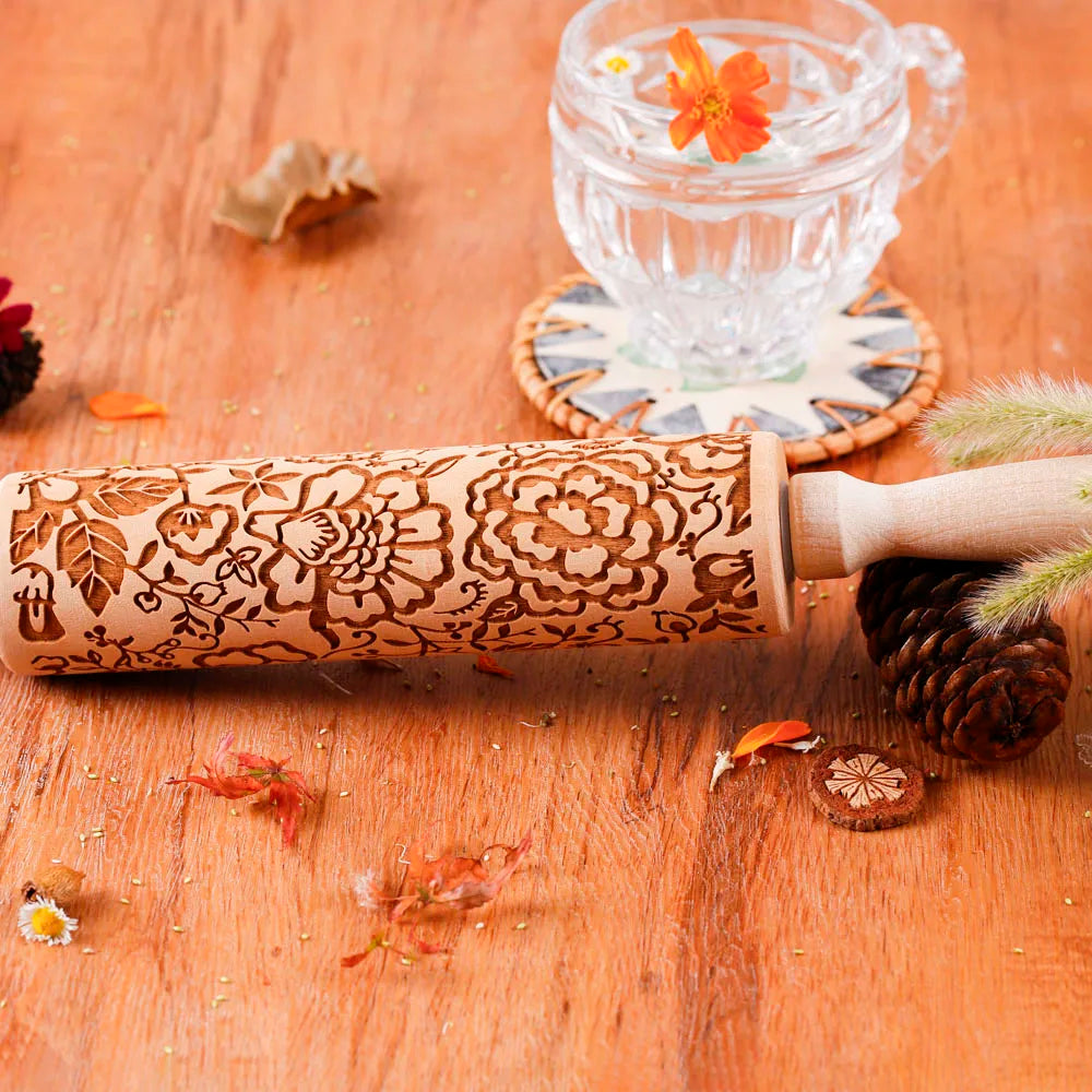 1 pcs Wooden Sunflower Embossed Rolling Pin