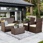 4 Piece Patio Furniture Set, , Rattan Sectional Sofa Couch with Coffee Table & Seat Cushions for