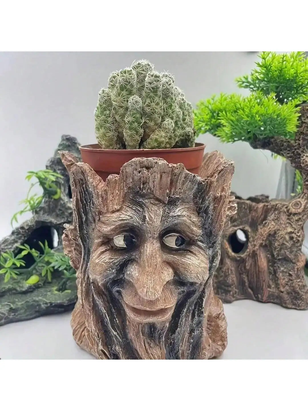 1Pc, Creative and Funny Expression Book Tree Stump Old Man Resin Vase,