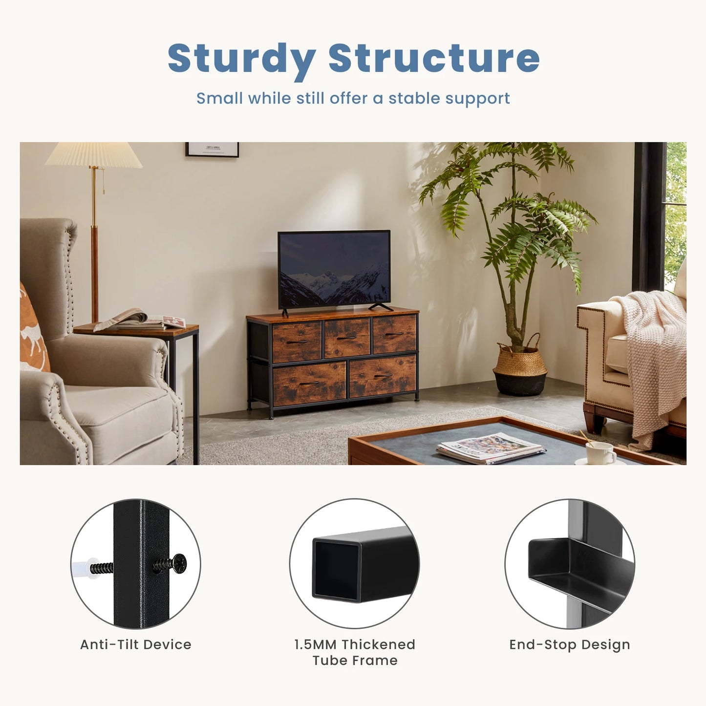 JHK Living Room Display Cabinet Layers With 5 Fabric Drawers  Clothes Storage Dresser