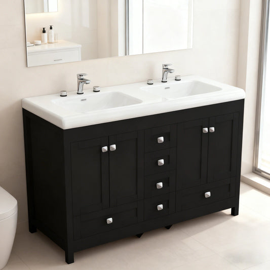 47'' Double-Sink Freestanding Vanity with Drawers & Cabinet White Modern Bathroom Storage Vanity 2 colors White & Black