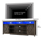 TV Stand Farmhouse Coffee Bar Cabinet Rustic Sliding Barn Door Cabinet with Power Outlet & LED Light
