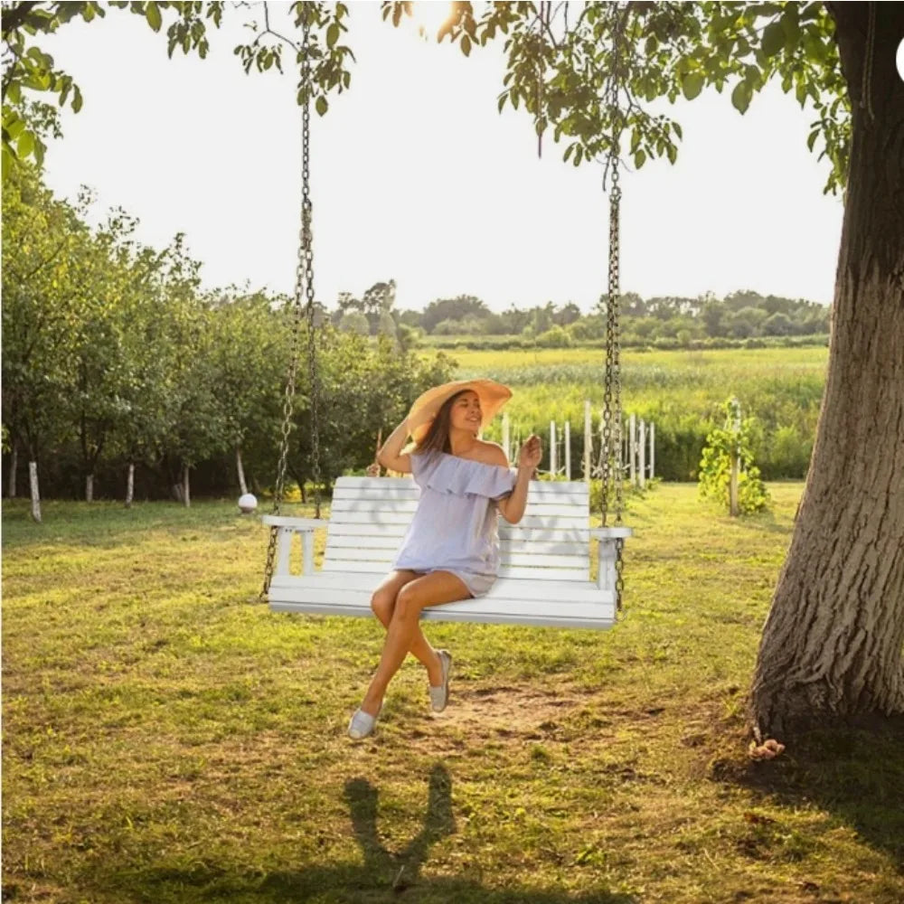 4FT Heavy Duty 880 LBS Outdoor Swing Chair Bench Wooden Porch Swing with Chains