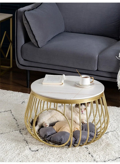 Creative Nordic Iron Tea Table Round Coffee Table for Living Room Cat House Bed