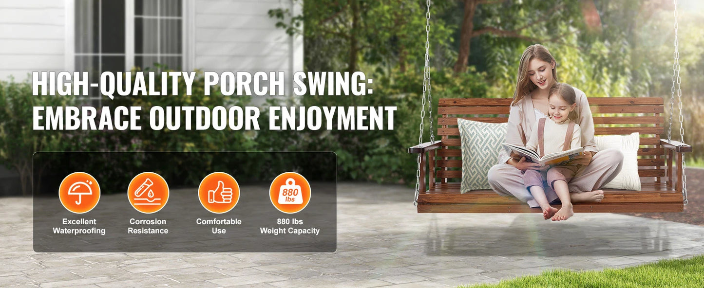 SucceBuy Wooden Porch Swing 5 ft  for Courtyard Garden  880 lbs Strong Load Capacity Chair Bench