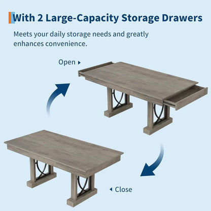 71-Inch Wooden Kitchen Table with Two Drawers Rectangular Large Dining Table