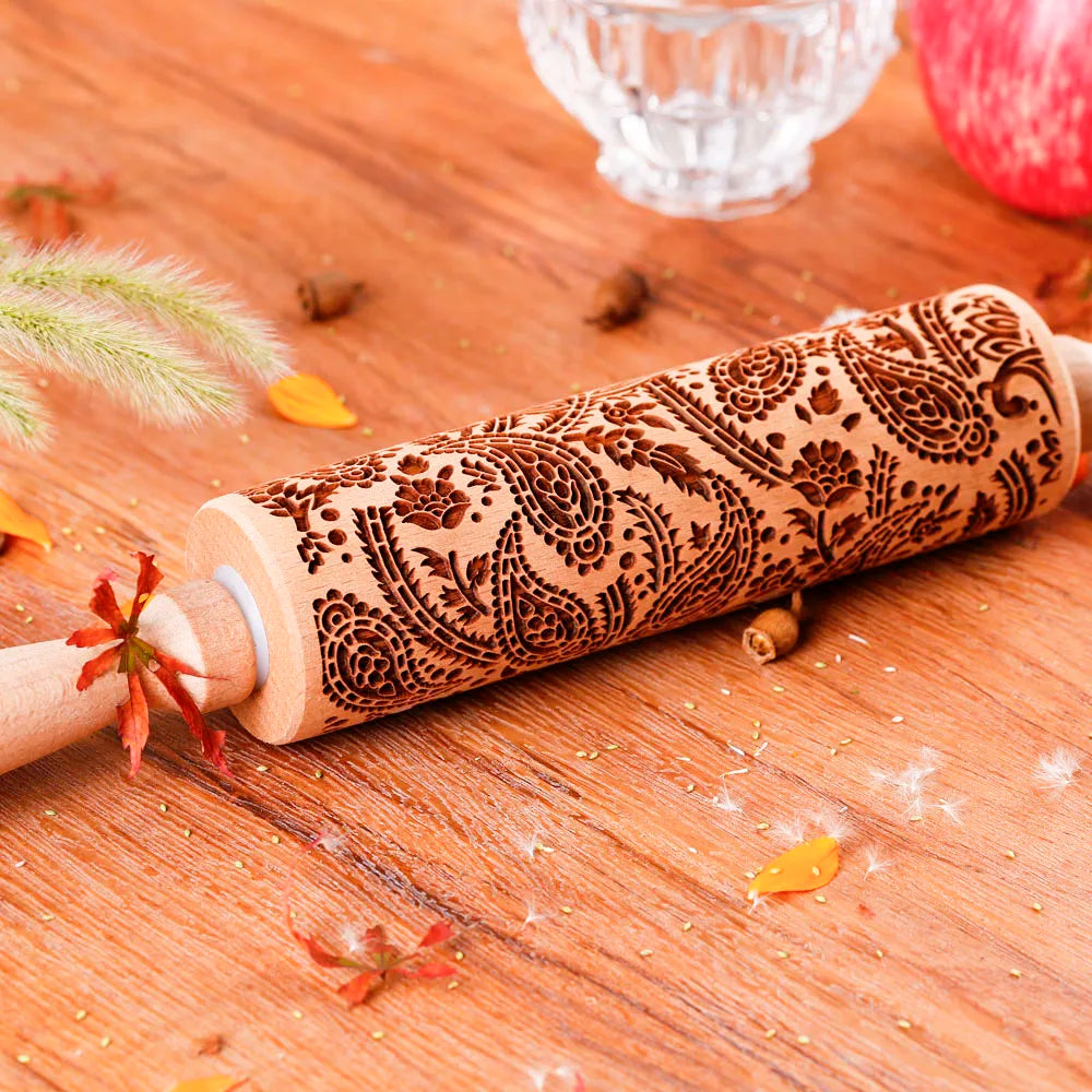 1 pcs Wooden Sunflower Embossed Rolling Pin