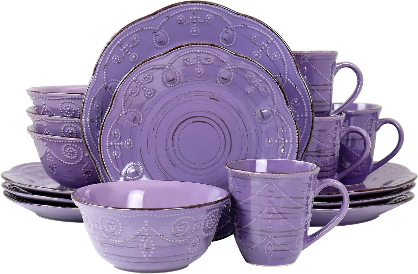 Rustic Birch 16 Piece Stoneware Dinnerware Set in Purple