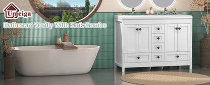47'' Double-Sink Freestanding Vanity with Drawers & Cabinet White Modern Bathroom Storage Vanity 2 colors White & Black
