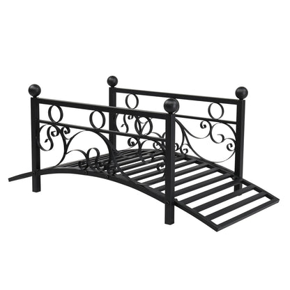 Garden iron bridge, with round iron ball flat-top handrails, black