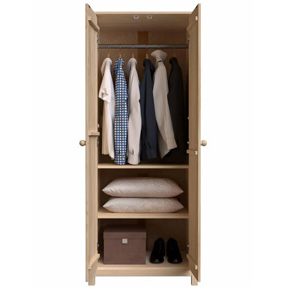 Solid Wood Armoire – 2-Door Wardrobe Cabinet with Adjustable Shelves, Tall Bedroom Storage Closet, Unfinished