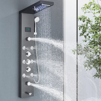 LED Shower Panel Tower System Rain Waterfall Shower LCD Display With Massage  Shower Faucet