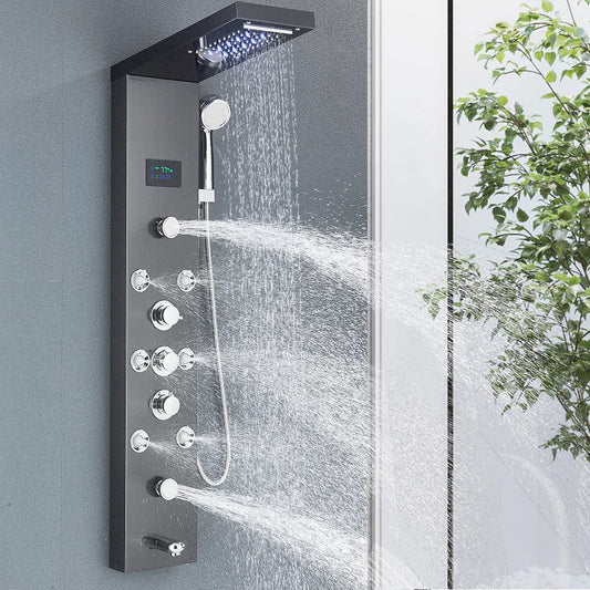 LED Shower Panel Tower System Rain Waterfall Shower LCD Display With Massage  Shower Faucet