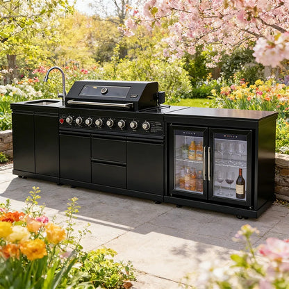 Modern Modular Functional Stainless Steel Outdoor Kitchen Grill Cooktop Sink Fridge LED For Backyard Patio Garden