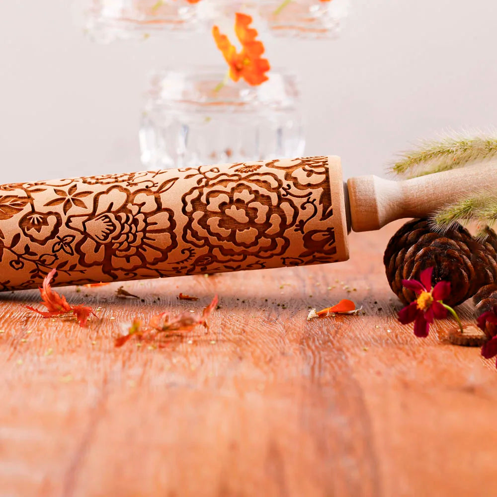 1 pcs Wooden Sunflower Embossed Rolling Pin