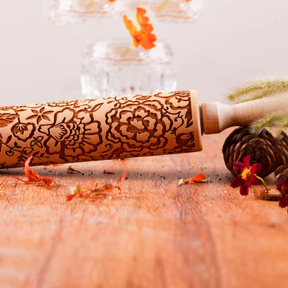 1 pcs Wooden Sunflower Embossed Rolling Pin