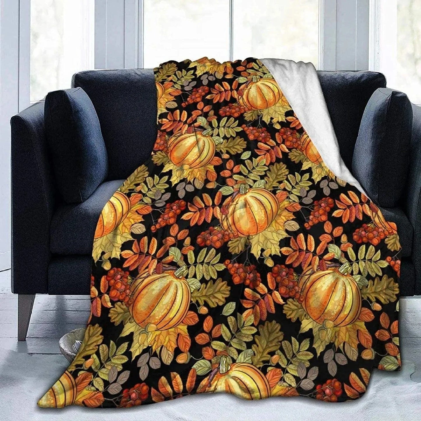 Fall Pumpkin Autumn Blanket Leaves Soft Throw