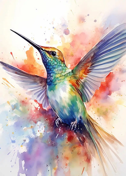 Watercolor Hummingbird Flower Wall Art
