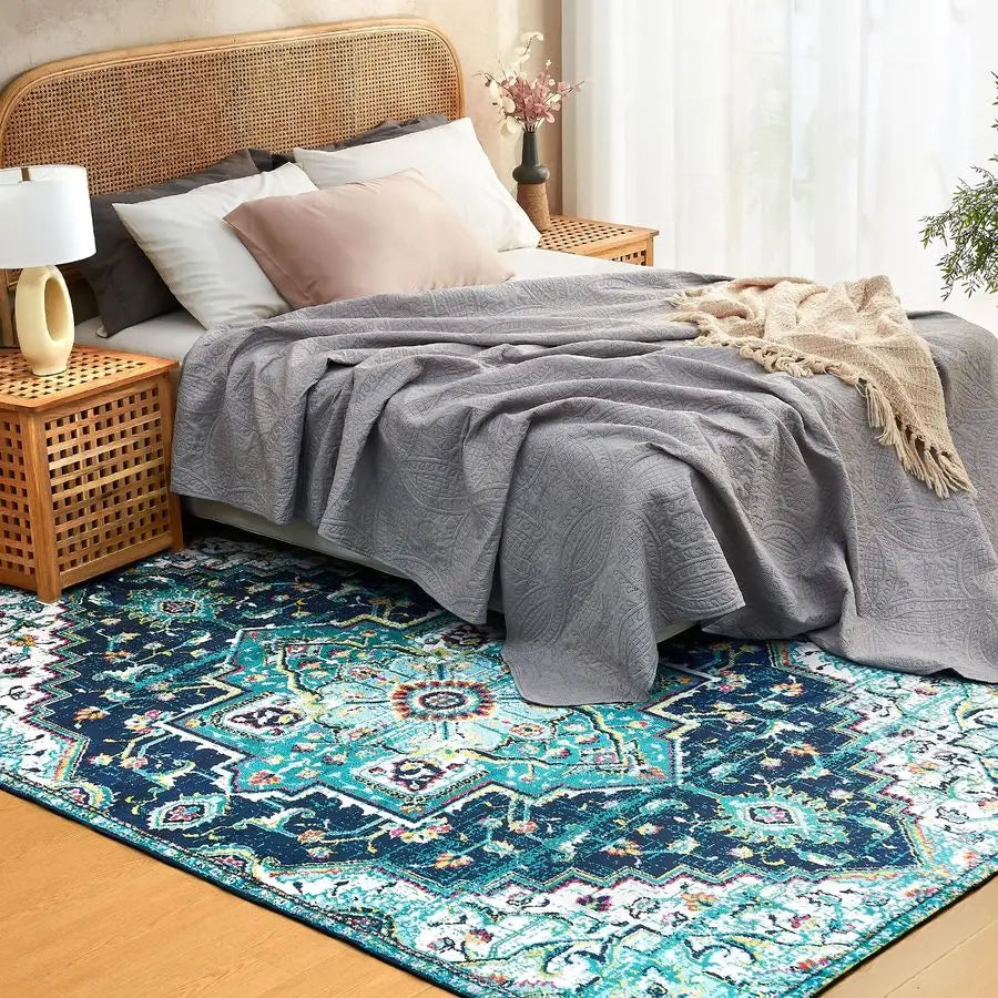 Area Rug 6x9 Washable Living Room Rug, Vintage Soft Boho  for Dining Room, BedroomGreen
