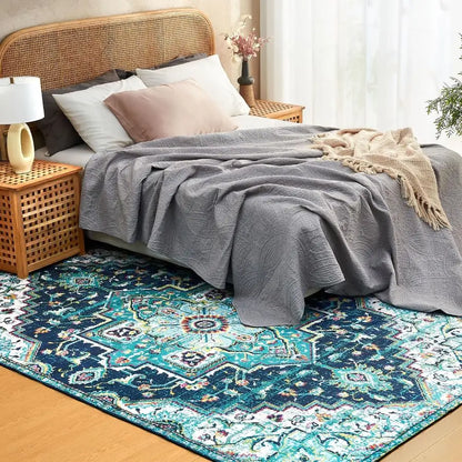 Area Rug 6x9 Washable Living Room Rug, Vintage Soft Boho  for Dining Room, BedroomGreen