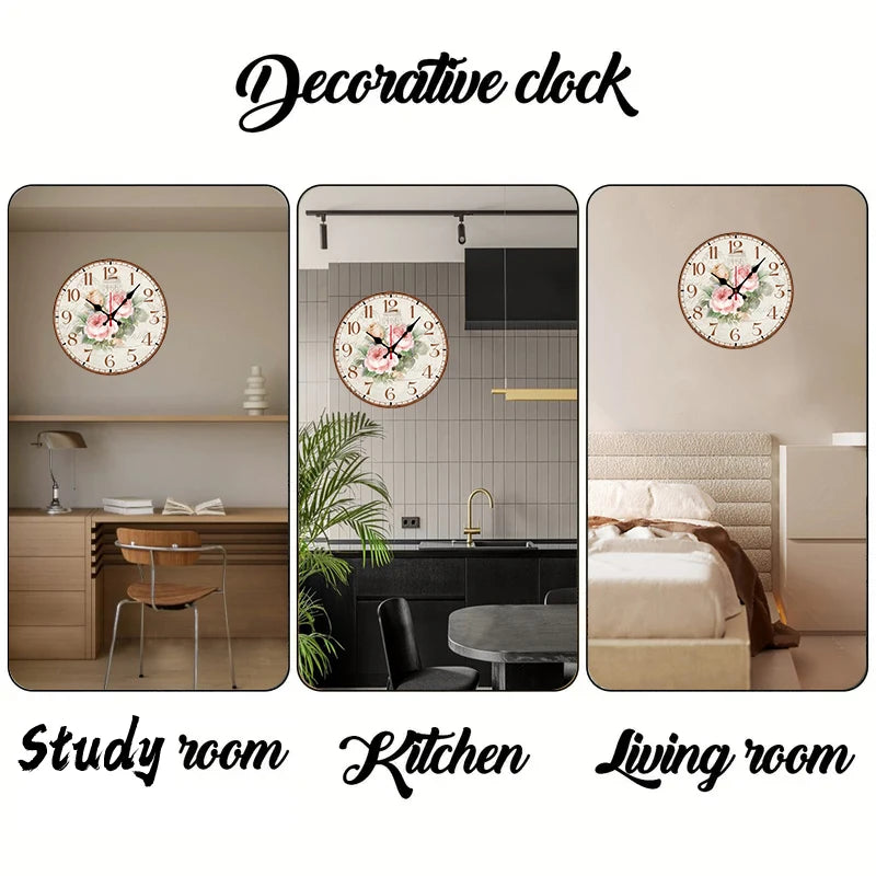 Antique Rose Wooden Round Silent Hanging Wall Clock,