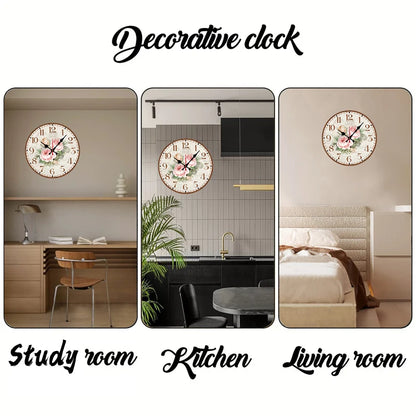 Antique Rose Wooden Round Silent Hanging Wall Clock,