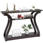 Wood Console Table 3 Tier Narrow Entryway Table with Curved Frame and 2 Open Storage Shelves