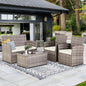 4 Piece Patio Furniture Set, , Rattan Sectional Sofa Couch with Coffee Table & Seat Cushions for