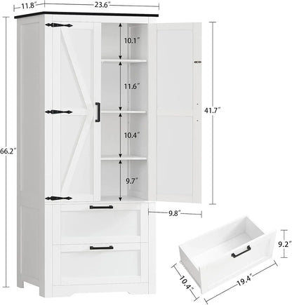 66.2" Farmhouse Storage Cabinet with 2 Doors & Drawers Kitchen Bathroom Living Room