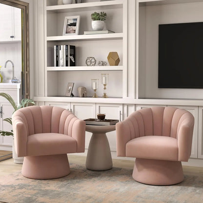 360° Swivel Velvet Upholstered Barrel Chair Set 2 Living Room Reading Round Armchair, 15 different colors