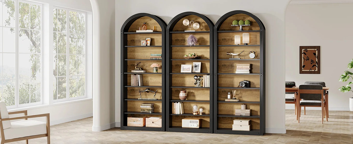 Modern Arched Bookcase with Storage, Standing Open Display Shelving
