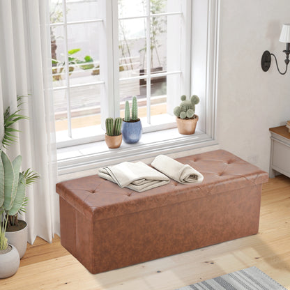JHK 43 Inches Leather Folding Ottoman Storage Footstool For Living Room